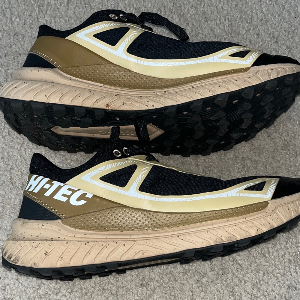Hi-Tec Black and Gold Trail Sneakers with Cream Sole